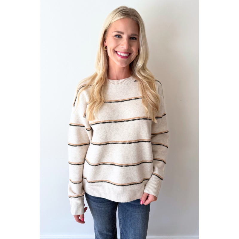 Crewneck Striped Sweater XS Pink-Navy