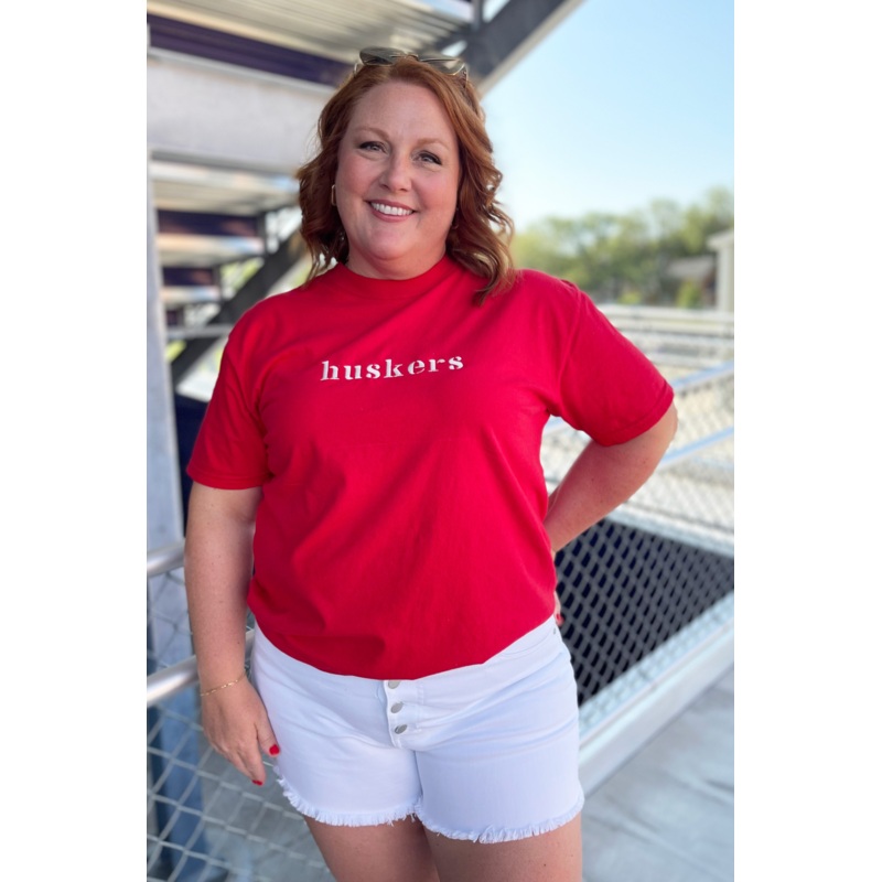 Huskers Embroidered Tee Small Ivory