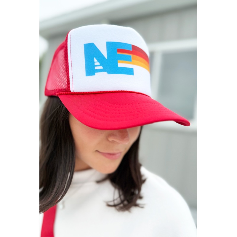 NE Rainbow Trucker Hat Red