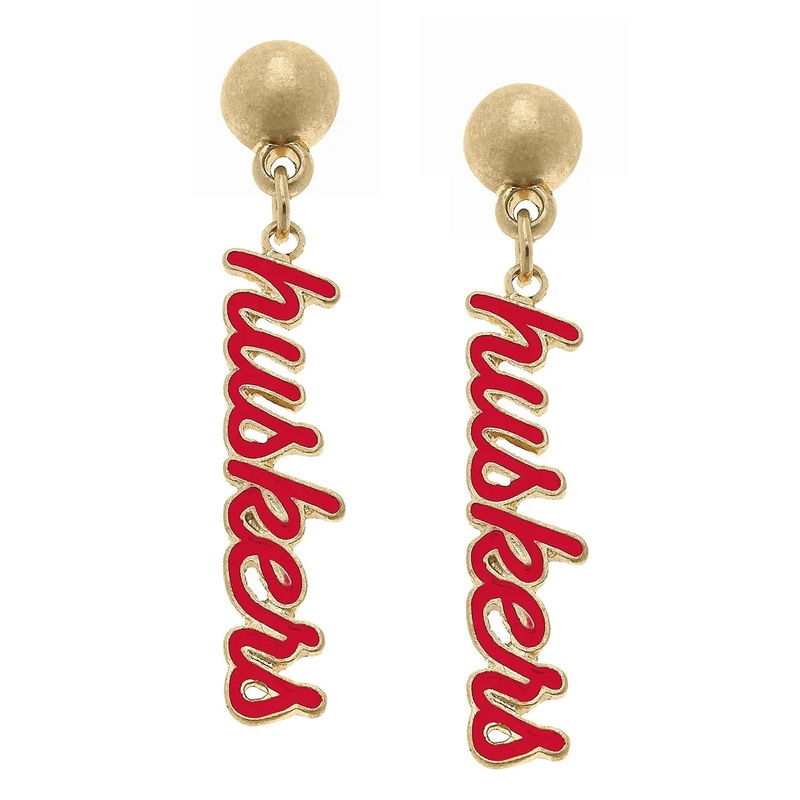 Nebraska Cornhusker Enamel Script Earrings Red