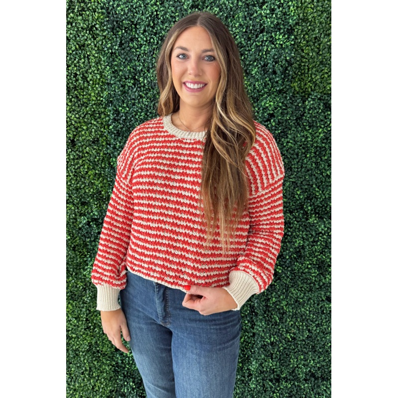 Simone Textured Striped Sweater Small Natural Coral