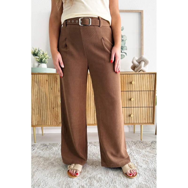Belted High Waisted Pants XS Brown