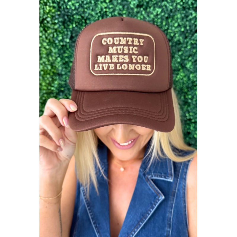 Country Music Makes You Live Longer Trucker Hat Brown