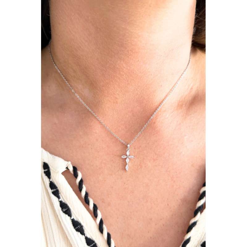 CZ Small Cross Necklace Gold