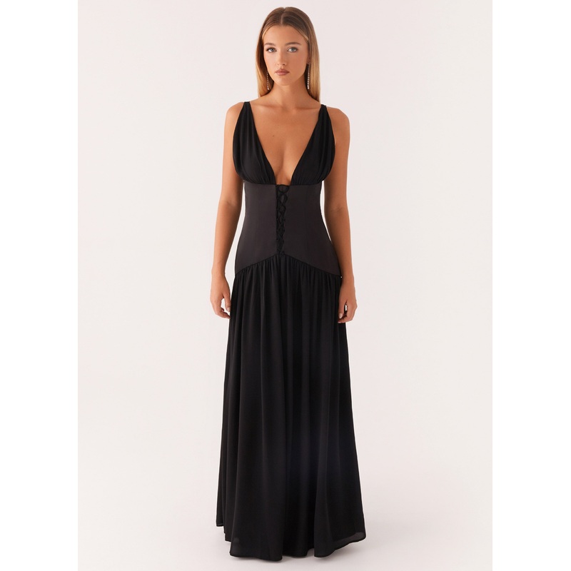 Dafina Satin Maxi Dress – Black Black US 0