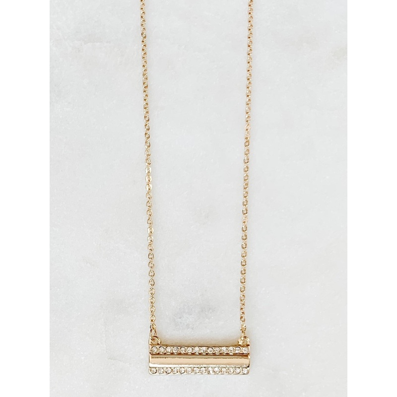 Dainty Necklace With Pave Bar Gold