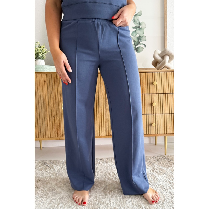 Front Seam Elastic Waist Pants Small Denim Blue