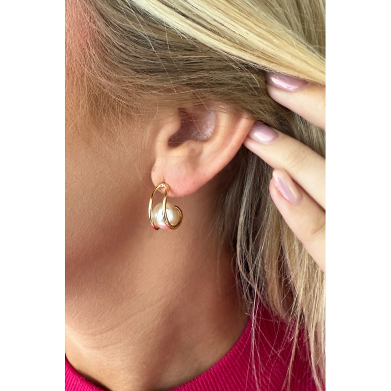 Hoops with Pearl Earrings Gold