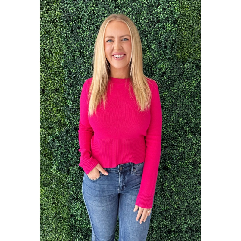 Lightweight Crew Neck Sweater Small Fuchsia