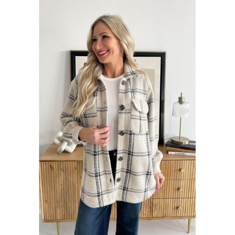 Plaid Tucker Jacket X Small Heather Taupe