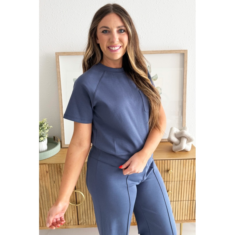 Pocket Raglan Top Denim Blue Small
