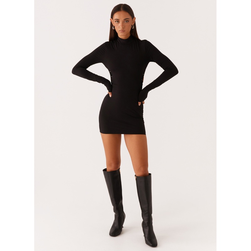 Raven Long Sleeve Mini Dress – Black Black US 0