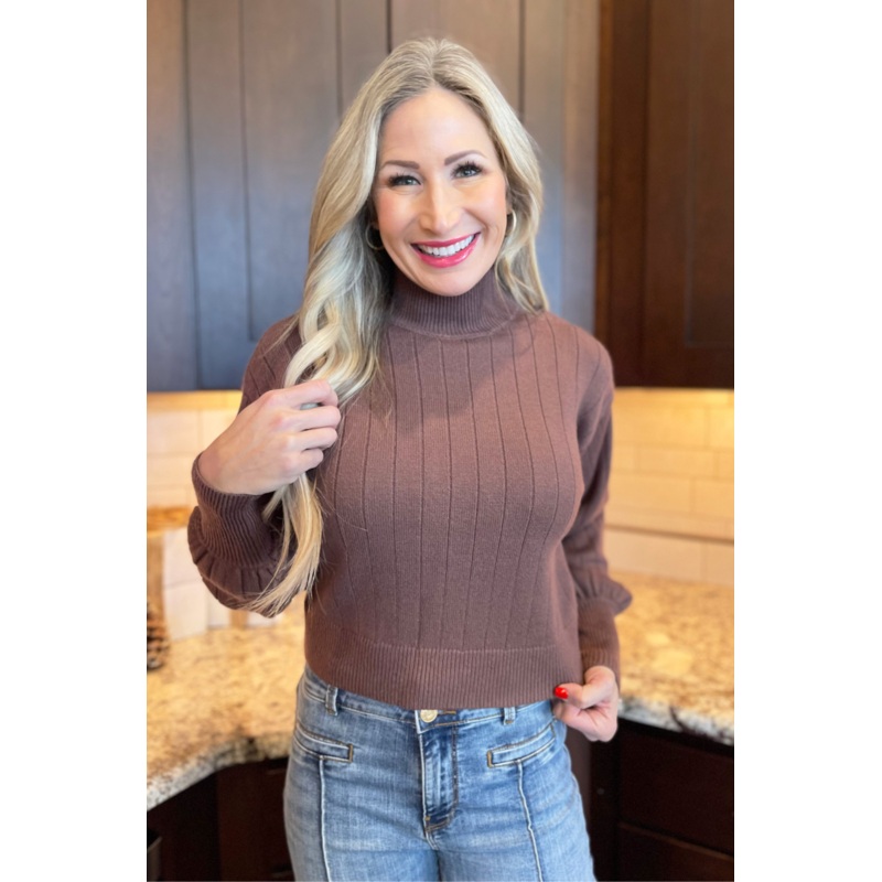 Mock Neck Ribbed Sweater Small Black