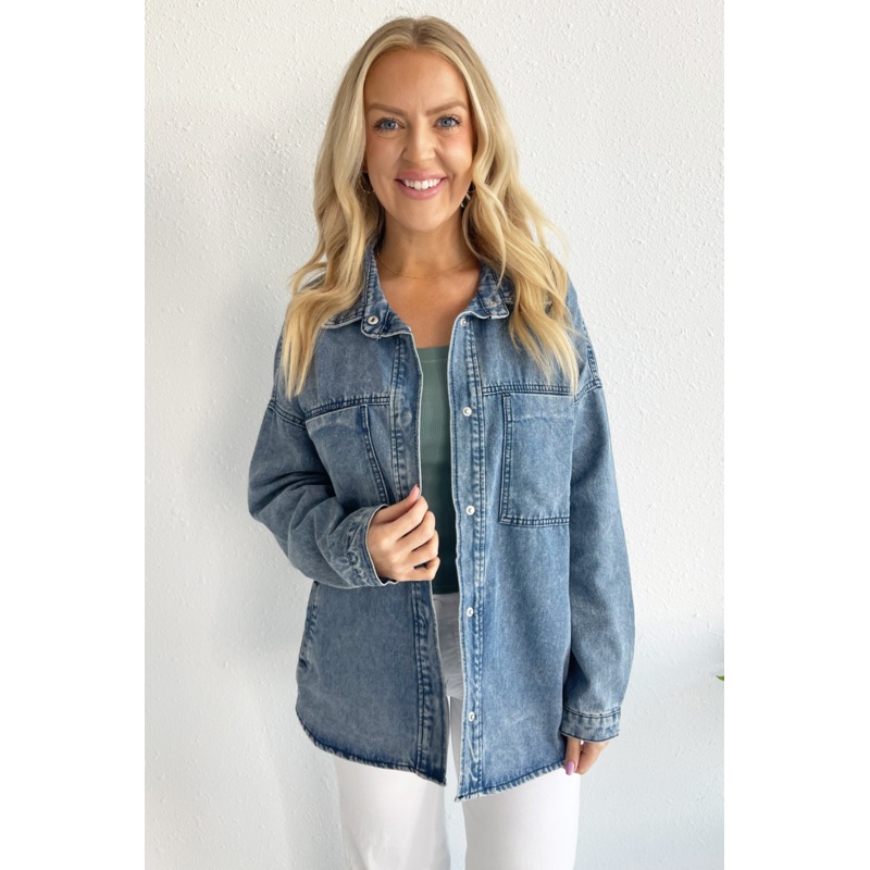 Oversized Denim Trucker Jacket Small Steel Blue