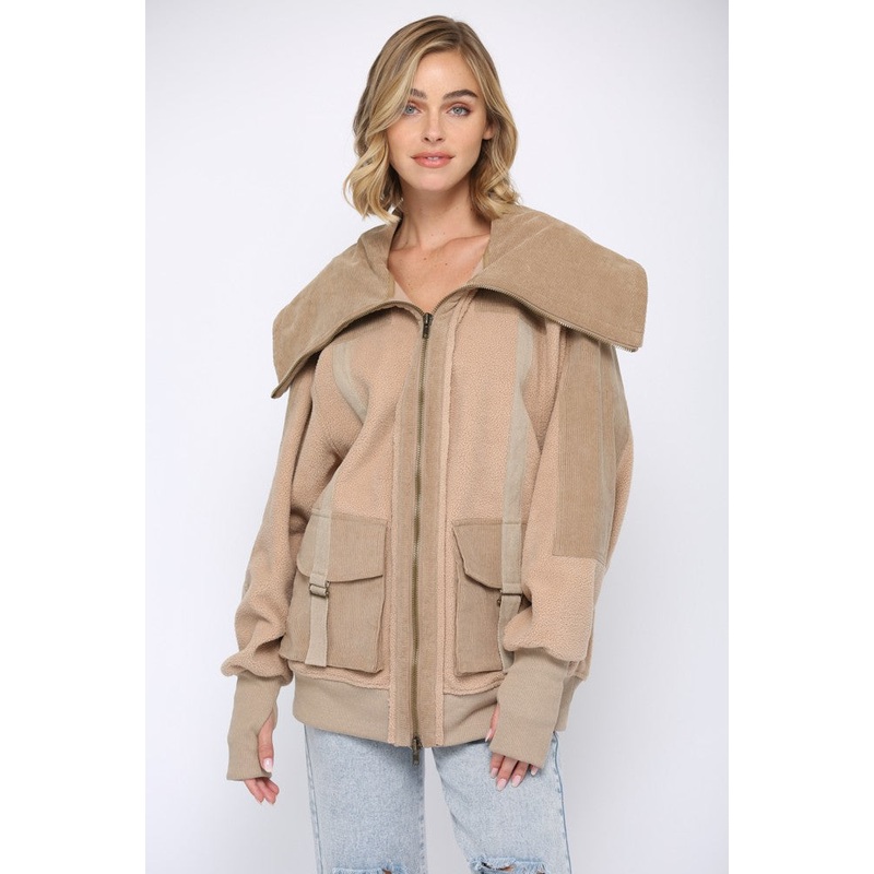 Sherpa Collar Corduroy Jacket Taupe Small