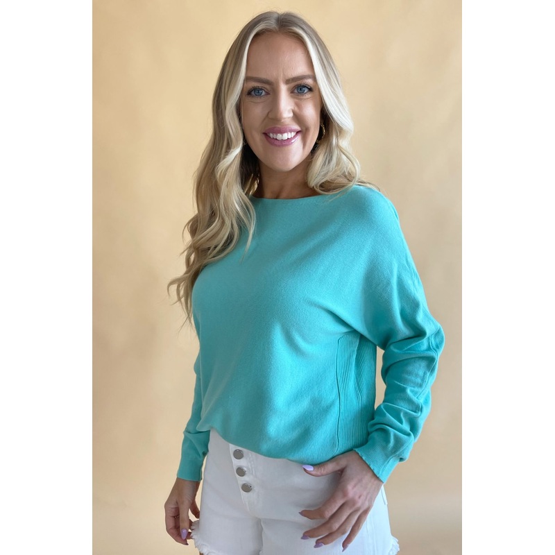 Dolman Boat Neck Light Sweater S/M Turquoise