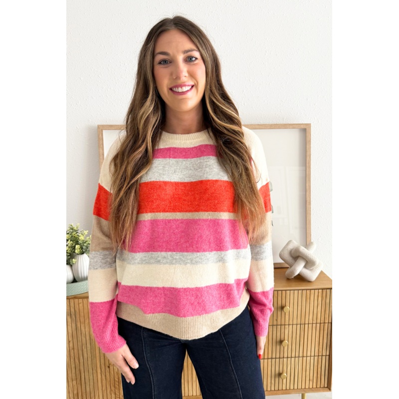 Multi Color Block Pullover Sweater Small Pink/Red