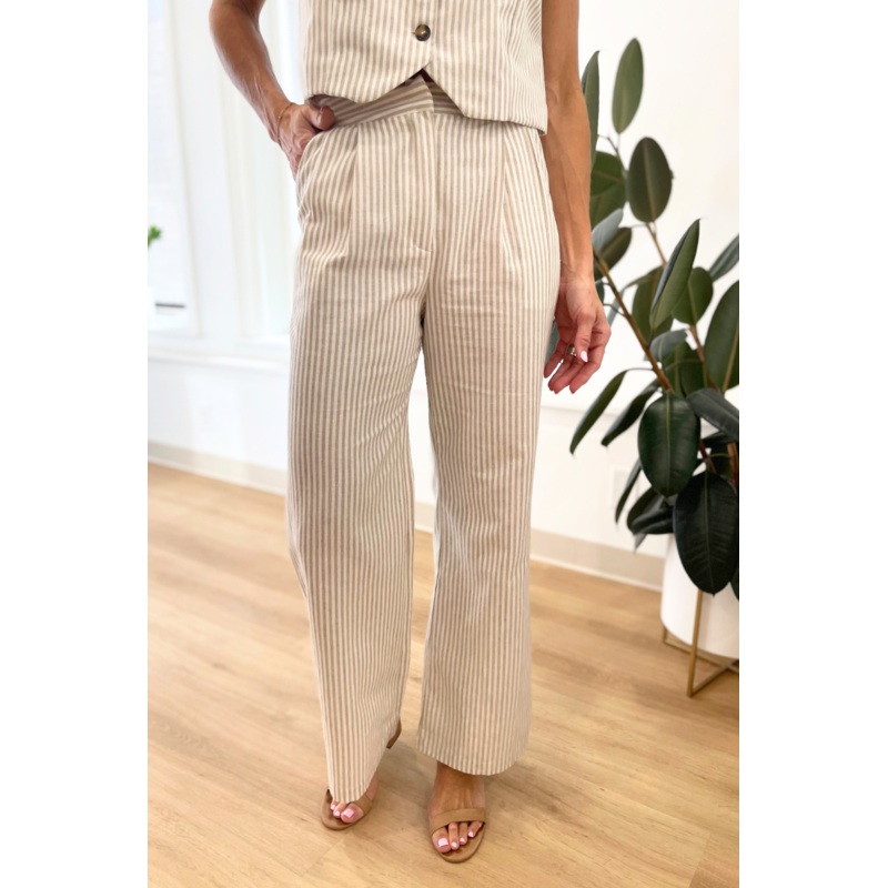 Striped Linen Trousers Small Oatmeal