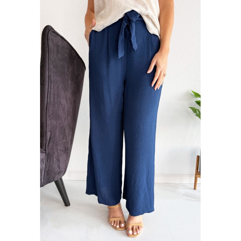 Elastic Tie Waist Straight Leg Trouser XS Navy