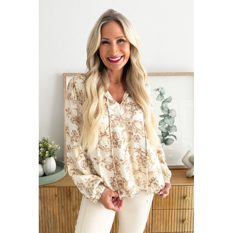 Printed Peasant Blouse Small Ivory/Floral
