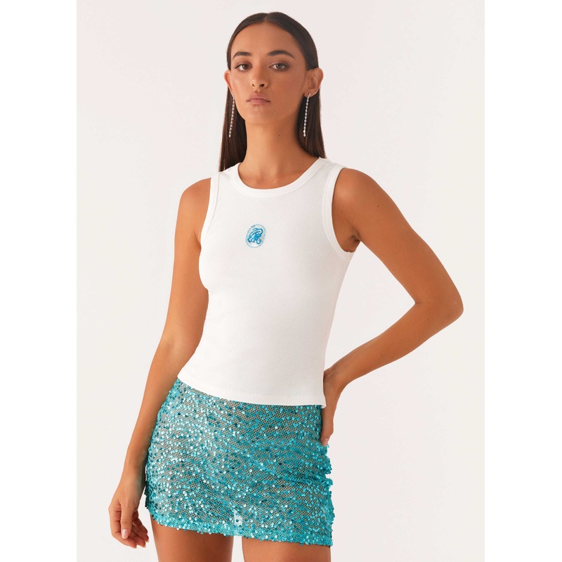 Signature Beaded Logo Tank – White White US 0