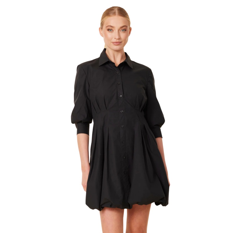 Poplin Bubble Mini Dress, Black XS