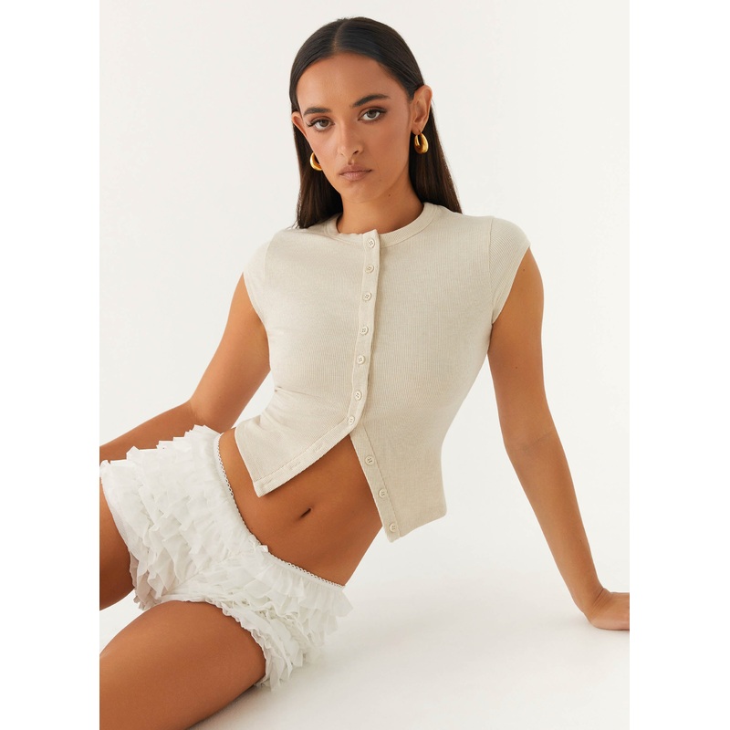 Blair Cap Sleeve Buttoned Top – Oatmeal Oatmeal US 0