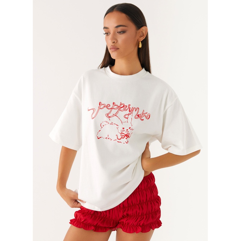 Born To Have Fun Oversized Graphic Tee – Pink Bunny Pink Bunny XXS-XS