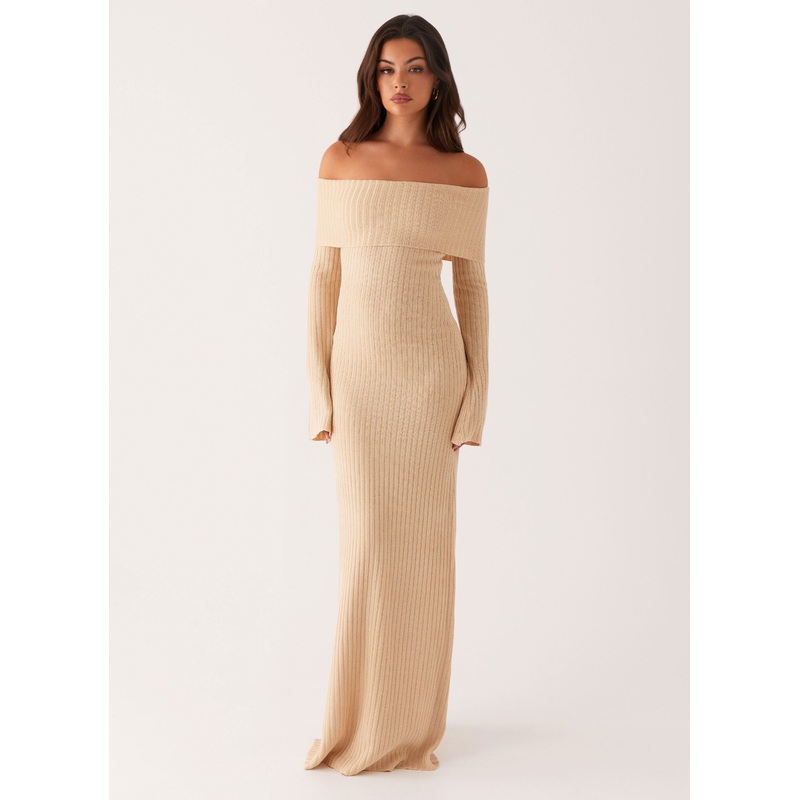 Jacqueline Knit Maxi Dress – Beige Beige XS-S