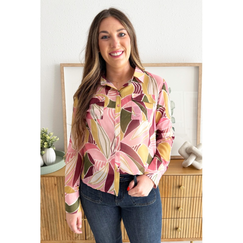 Long Sleeve Floral Printed Blouse XS Light Pink Deepa