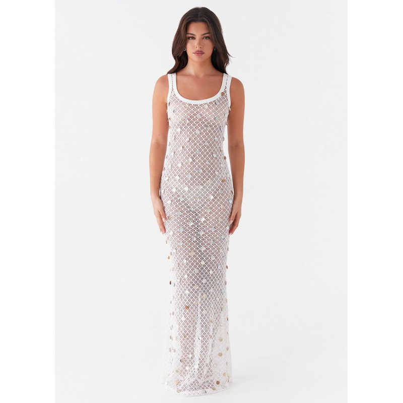 Penida Shell Knit Maxi Dress – White White XS-S