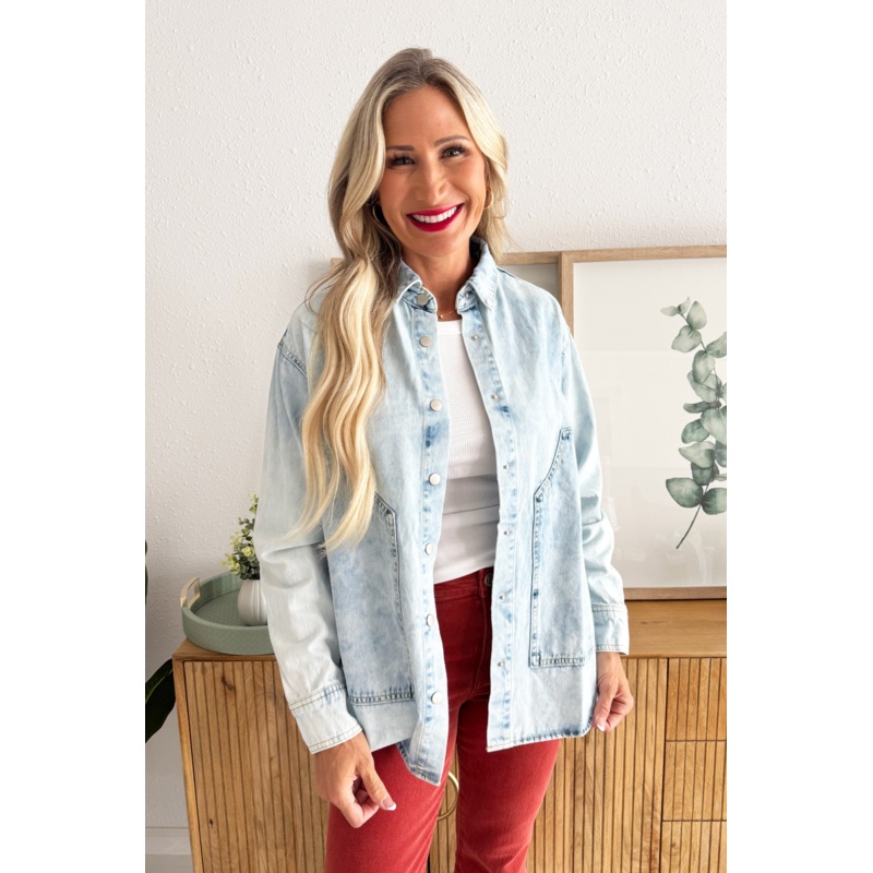 Washed Denim Button Down Shirt Small Denim