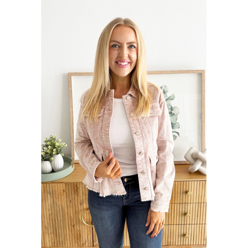 Washed Denim Peplum Jacket Small Washed Rose