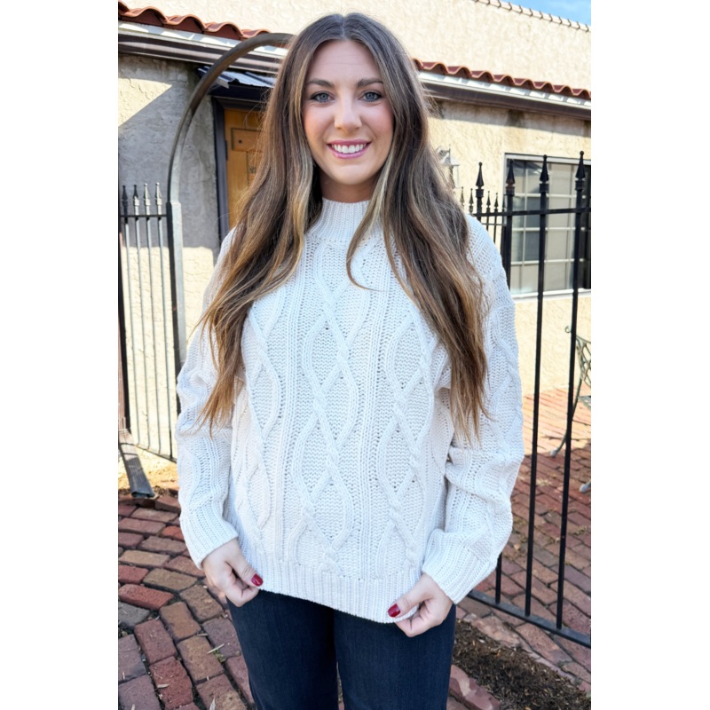Cable Knit Crew Neck Sweater Small Cocoa