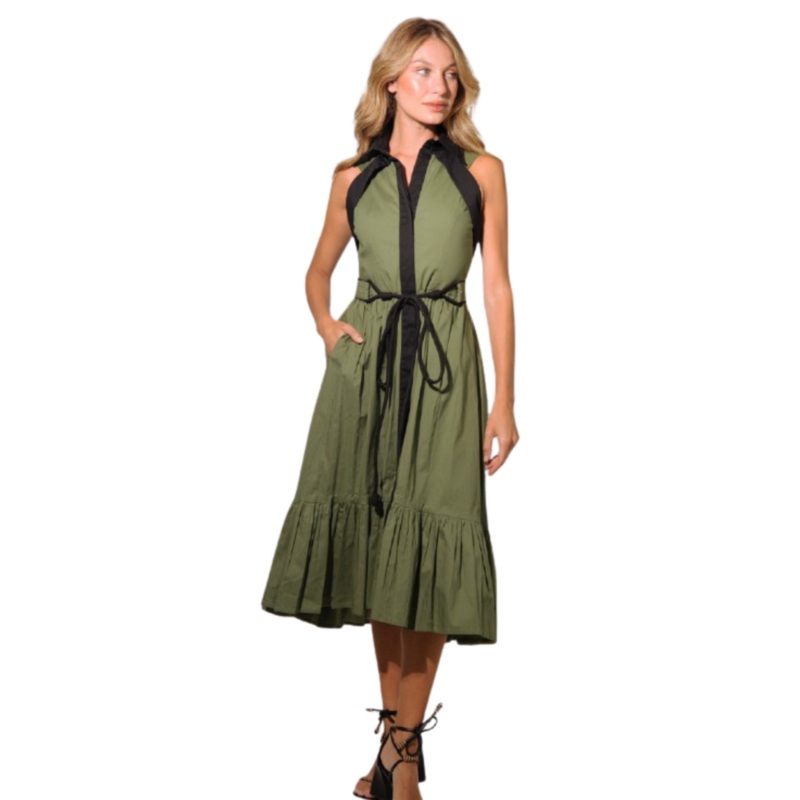 Celia Midi Dress, Olive Green XS