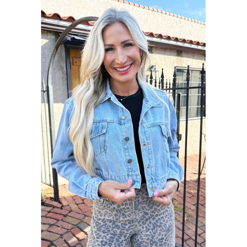 Denim Jacket with Regular Hem Small Light Denim