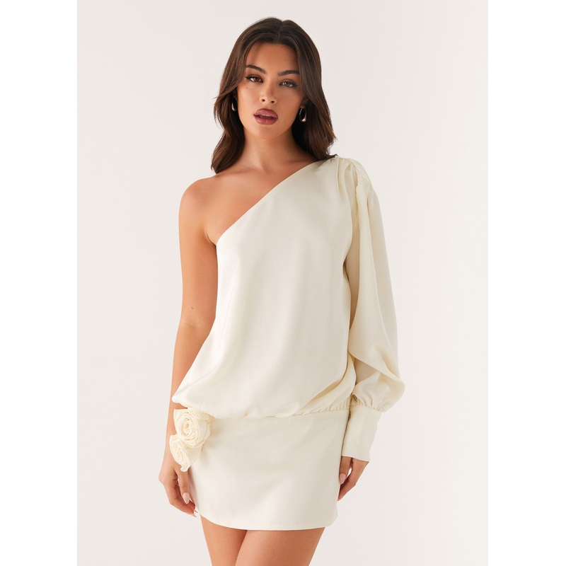 Pippie One Shoulder Mini Dress – Ivory Ivory US 0