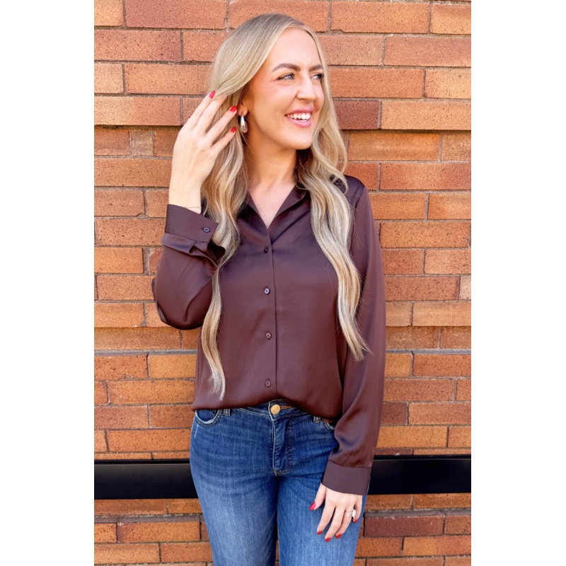 Recycled Button Down Blouse Espresso XS