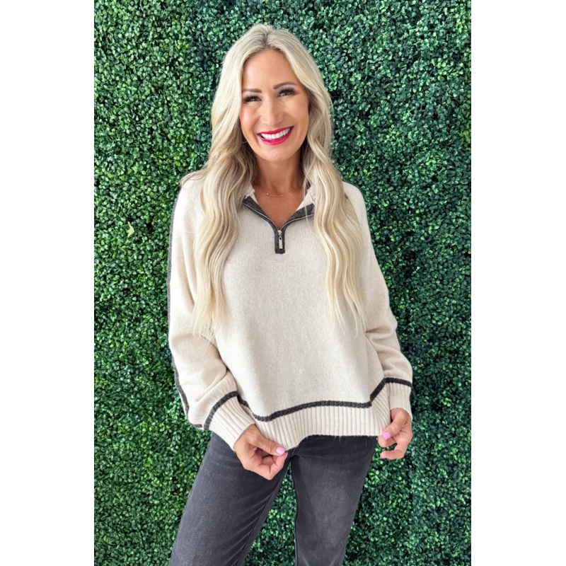 Alps Half Zip Sweater XS Light Oatmeal Heather