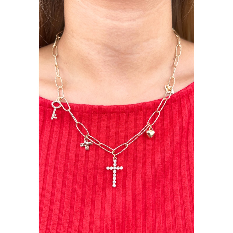 Chain with Rhinestone Cross Charms Gold