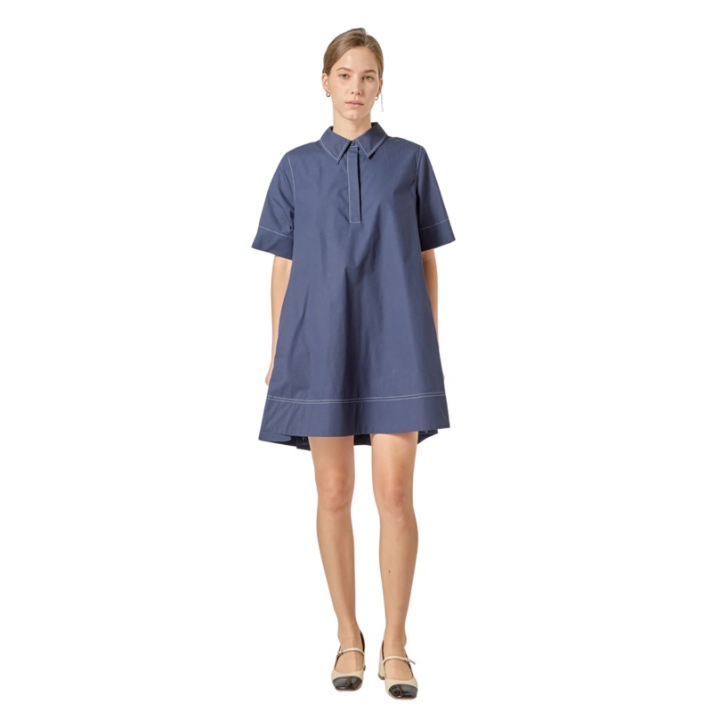 Contrast Stitch Mini Dress, Navy XS