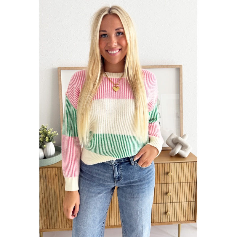 Striped Long Sleeve Sweater Small Cream/Multi