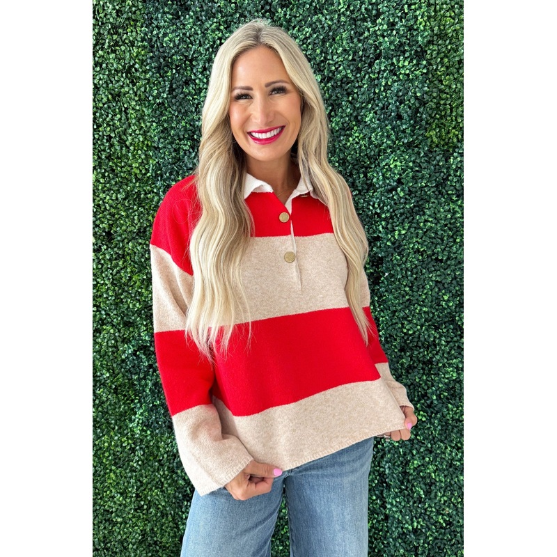 Striped Polo Neck Sweater Small Navy/Grey