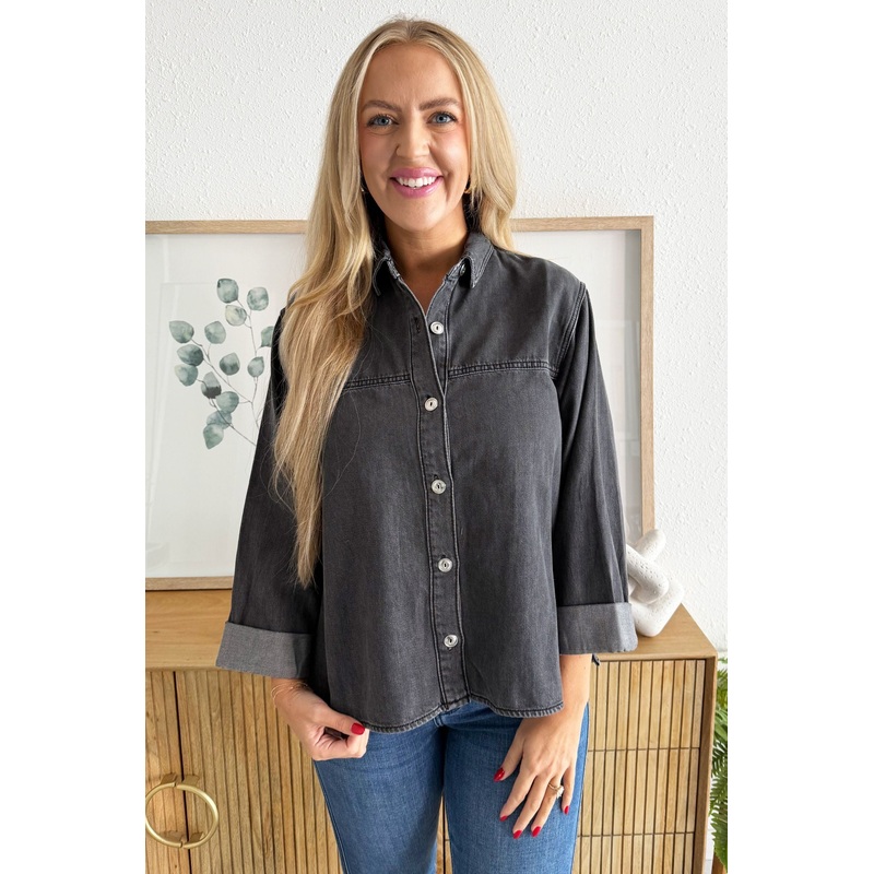 Washed Button Up Jacket Small Black Wash