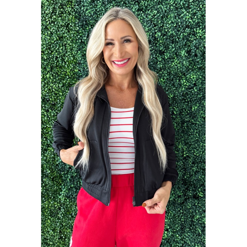 Mock Neck Zip-Up Active Jacket Black Small