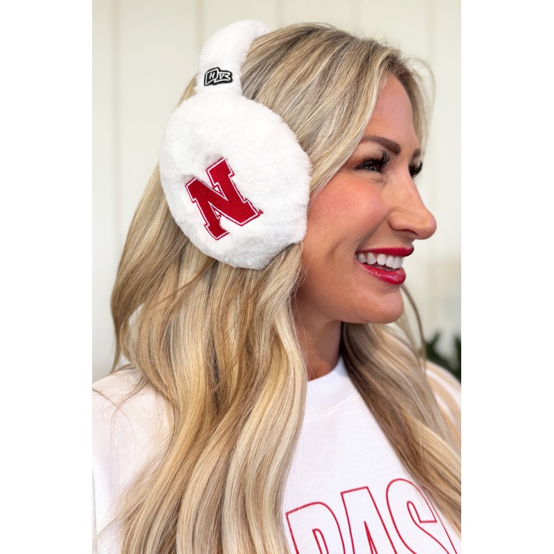 Nebraska Fuzzy Earmuffs White