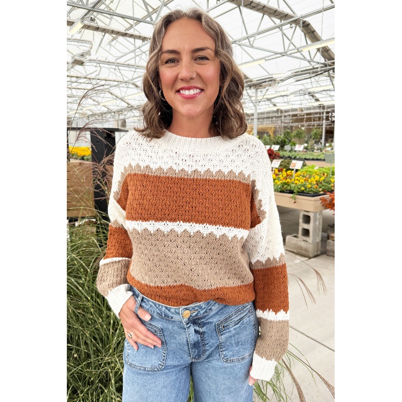 Striped Knitted Long Sleeve Sweater S/M Rust