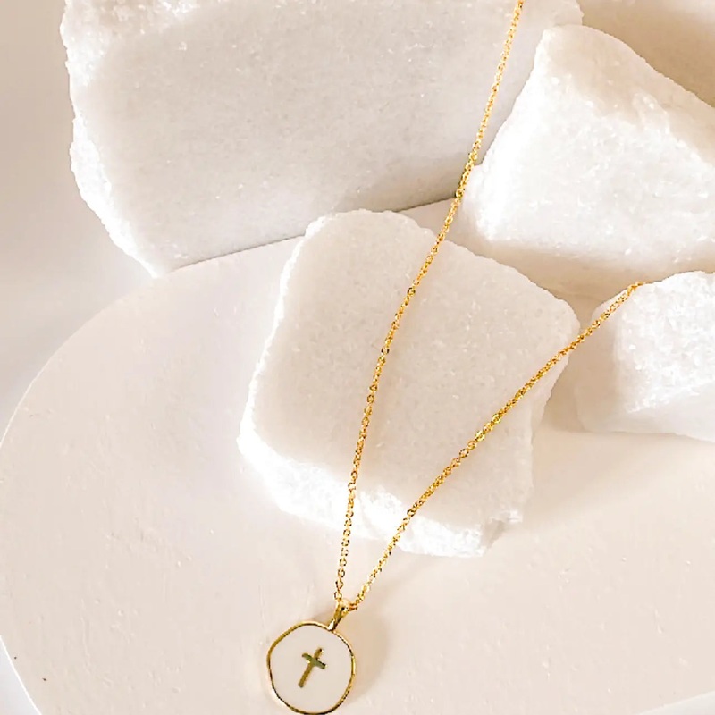 The Lennon Dainty Cross Charm Necklace 18K Gold Plated