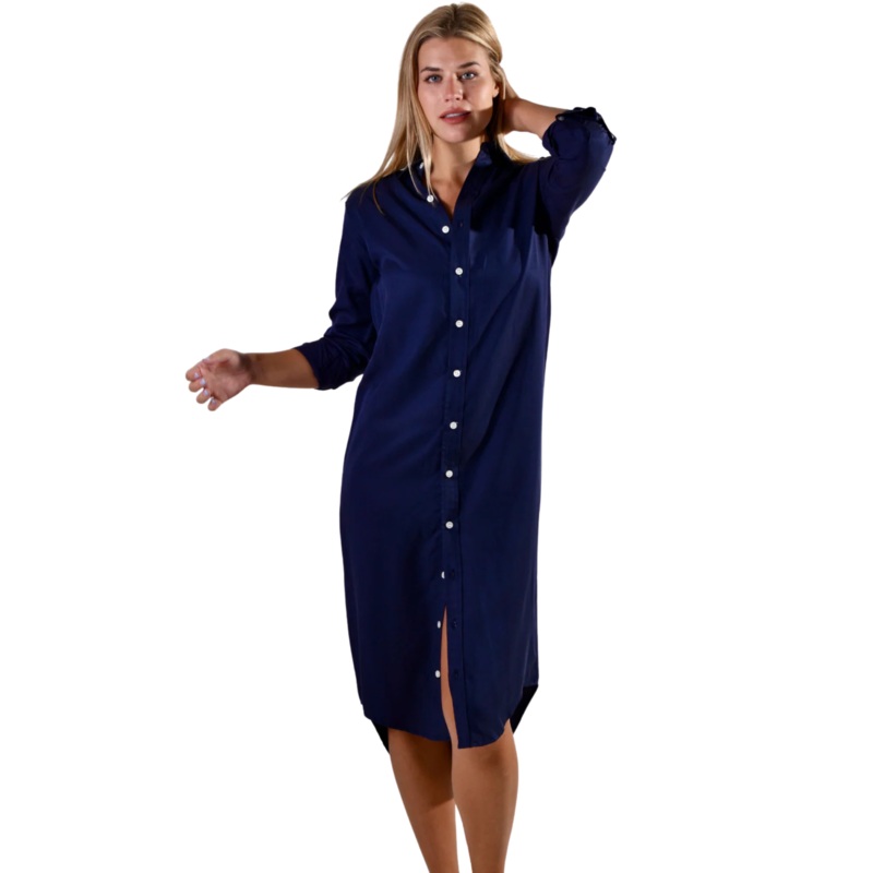 Girlfriend Midi Dress, Navy Tencel XS