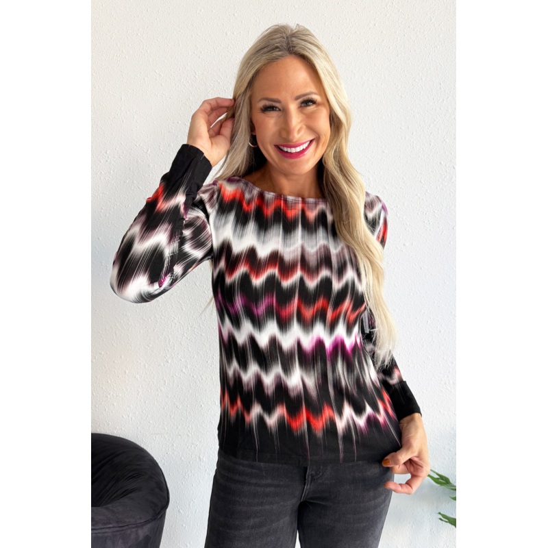 Long Sleeve Boat Neck Knit Top XS Multi Wavy Stripe